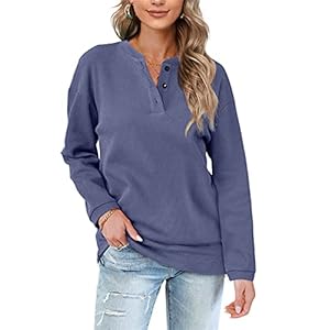 Aokosor Womens Long Sleeve Tops Ladies Loose Sweatshirts with Buttons Plain Jumpers