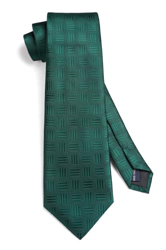 Image of HISDERN Mens Ties Plaid Tie and Pocket Square Set Classic Woven Formal Checkered Neckties & Handkerchief Wedding Party