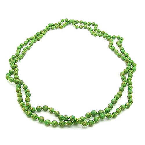 Gem Stone King 44 Inch 6MM Round Stunning Green Simulated Turquoise Strand Beaded Bracelet or Necklace