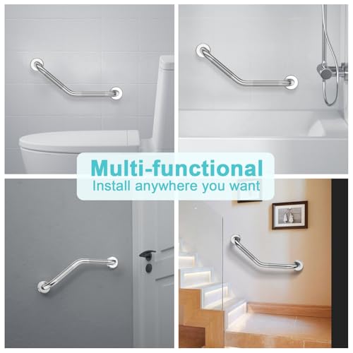 16 Inch Angled Grab Bar 2 Pack, ZUEXT Anti Slip Shower Grab Bar Handles,Chrome Stainless Steel Knurled Bathroom Balance Bar, Safety Hand Rail Support,Handicap Elderly Injury Senior Assist Bath Handle
