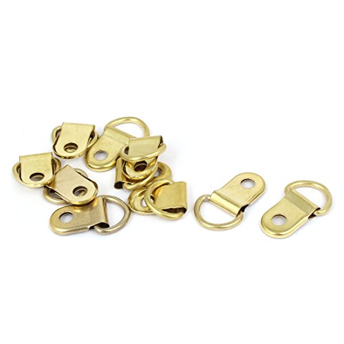Image of Aexit Picture Photo Nails, Screws & Fasteners Frame Hanging Single Hole D-Ring Hanger 25mmx14mm Gold Picture Hangers Tone 10pcs