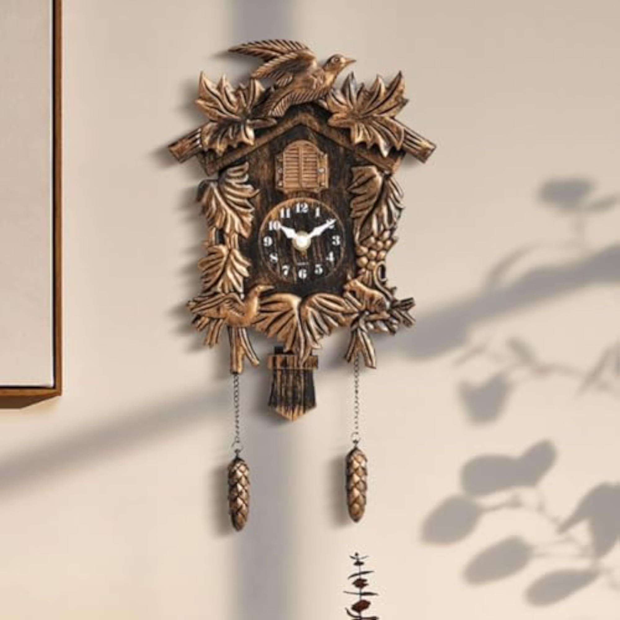 Distressed Finish Cuckoo Timepiece with Pinecone Pendulum, Bronze