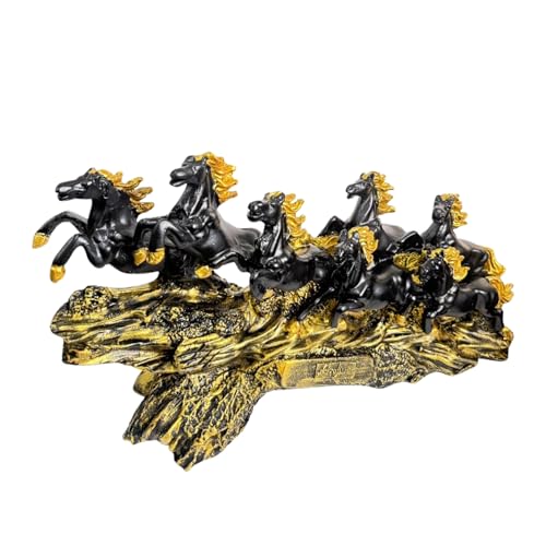 Image of eCraftIndia Golden & Black Resin 7 Running Victory Horse Statue | Vastu Feng Shui Showpiece for Home Decor Office | Horse Figurine Good Luck Gift for Housewarming Birthday