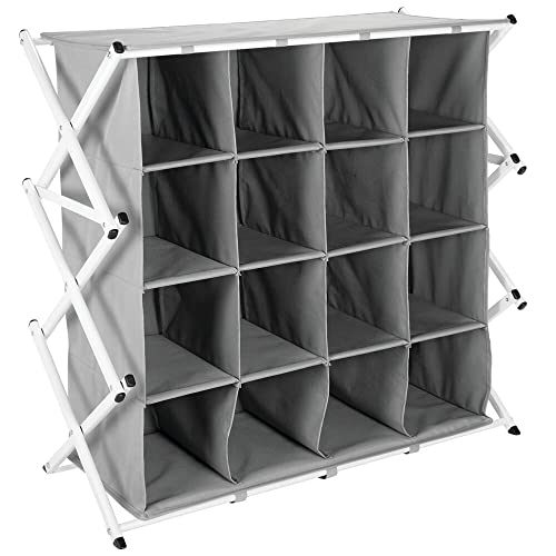 Image of mDesign Soft Fabric Shoe Rack Holder & Organizer - 16 Cube Storage Shelf for Closet, Entryway, Mudroom, Garage, Kids Playroom - Accordion Metal Frame, Collapsible - Closet Organization - Gray /White