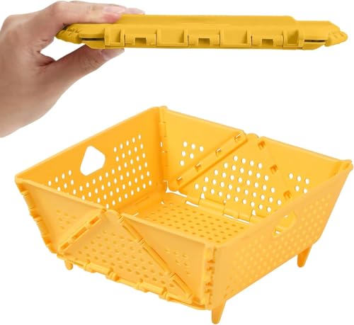 Collapsible Strainer and Colander Designed for Kitchen, Foldable Storage Basket for Space Saving, Dishwasher Safe, BPA-Free, Plastic Multifunction Sink Drainage Basket for Fruit Vegetables (Yellow)