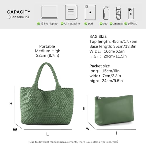 Image of Woven Tote Bag Womens Purse Vegan Leather Shoulder Handbags Fashion Summer Beach Tote Bags Large Travel Totes