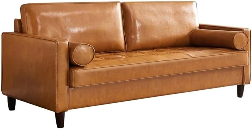 Vegan Leather Sofa with Wooden Legs and Storage Space, Suitable for Living Rooms and Apartments