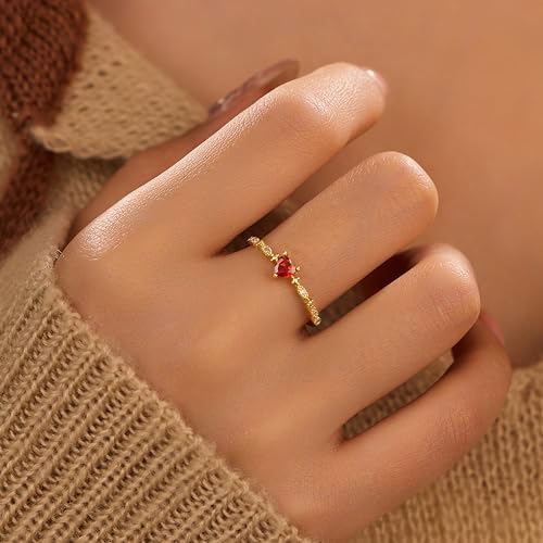 Red Heart Birthstone Rings for Women, 925 Sterling Silver Ruby CZ January Birthstone Rings for Her Engagement Promise Rings for Her Eternity Wedding Band Jewelry Birthday Christmas Bridesmaid Gifts2