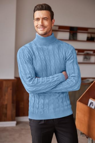 Image of COOFANDY Men's Slim Fit Turtleneck Sweater Casual Twisted Knitted Pullover | Turtleneck Design, Cable Knit Texture with Ultra Stretch, Slim Fit Thermal, Business Casual Office Wear, Fall Winter Clothing