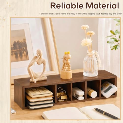 Image of Jetec Wooden Pencil Pen Holder for Desk 6 Compartments Cosmetic Makeup Brush Stationery Office Desktop Organizers for Countertop Adjustable Silverware Caddy for Party, Home, Art Supplies(Walnut)