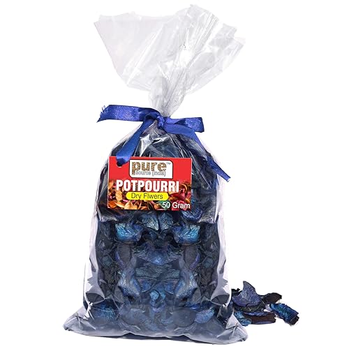 Image of Pure Source india Unscented Dried Flowers Leaves Potpourri Gift Bag for Home Decoration Room Office Bathroom Vase Fillers (50 GM Potpourri Bag Blue)