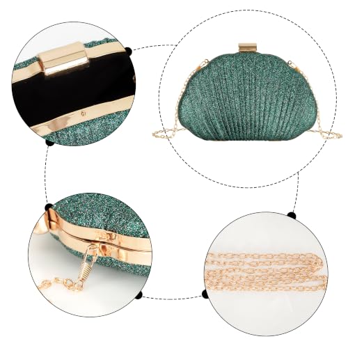 Image of Glitter Seashell Evening Clutch Purse Mini Chain Crossbody Bag Pu Leather Shell Pearl Shoulder Bag