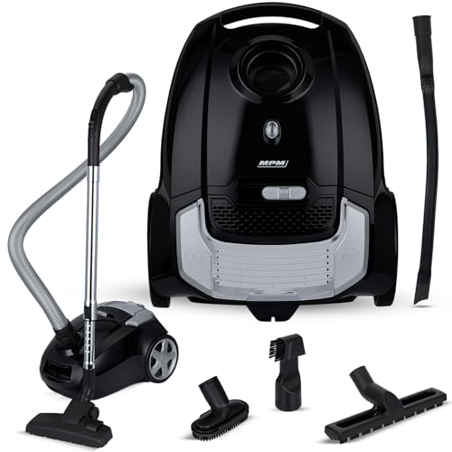 MPM Staubsauger mit Beutel MOD-54 – 5 Düsen - HEPA 13 Filter - 3,5L Staubbeutel - Teleskoprohr – Ideal für Teppiche und Hartböden - 850 W
