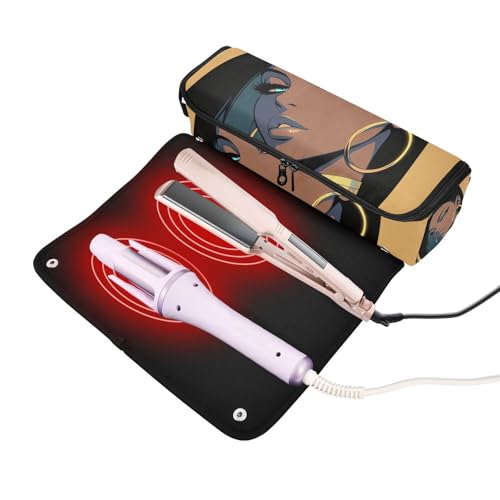 Bolsa de viaje para herramientas de cabello con tapete resistente al calor y cremallera para planchas y rizadores, esencial para mujeres africanas miniatura 2