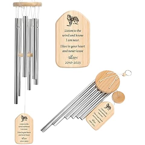 Personalized Wind Chimes Memorial Pet Gift, Customized Pet Loss Memorial Bereavement Sympathy Gift for Pet Lover Dog Customizable with Photos and Signatures D Cover
