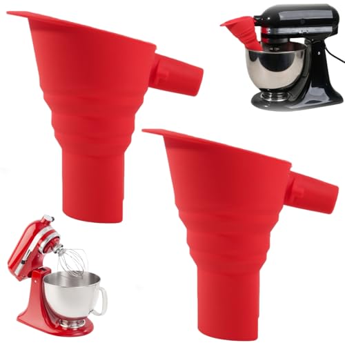 HiloFenar New Upgraded Flour Funnel for Kitchen Aid Mixer, Longer Funnel Preventing Flour Spills for Kitchenaid Mixer, Foldable and Dishwasher Safe, Cookie and Baking Easier (Red, 2 Pcs)