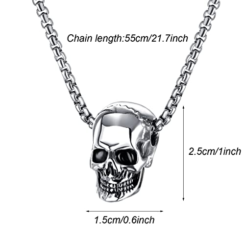 2 Pcs Skull Necklace Gothic Punk Rock Hip Hop Pendant Necklace Cool Amulet Pendant Necklace for Men - Black Silver2