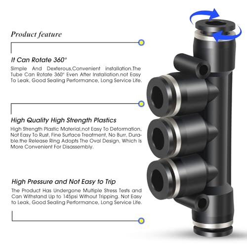 TAILONZ PNEUMATIC 4MM OD 5 Pcs Straight Push Connectors Plastic Quick Release Connectors Air Line Fittings PK-4 (5 Way) - Image 3