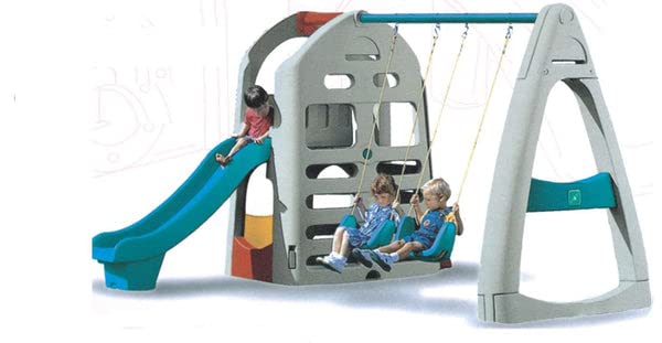 Kids Outdoor Playground Station with 1 Slider with Stair & 2 Swings Set