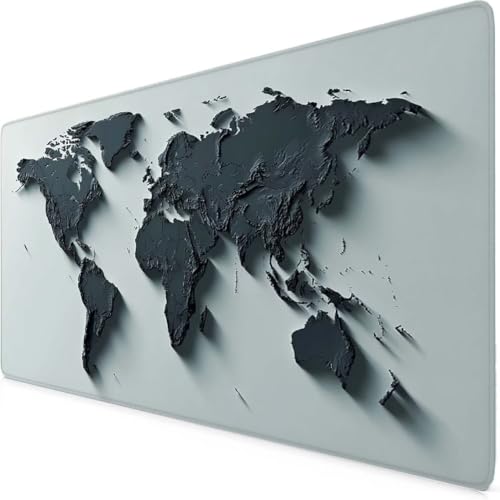 Tapis de souris XXL carte du monde 1000x500mm gris pour le jeu et bureau