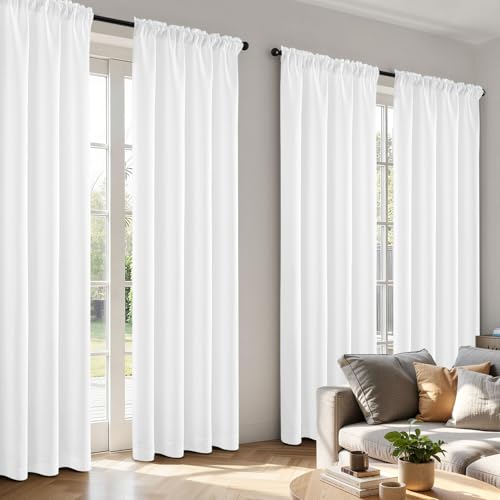 Image of MIULEE Pure White Room Darkening Bedroom Curtains 84 Inch Length 4 Panels