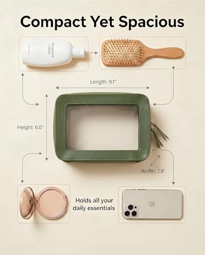 Image of LETGO Clear Makeup Bags, TSA Approved Toiletry Bag with Zipper, Clear Makeup Organizer Fit Carry-on Travel Essentials,Clear Cosmetic Bags for Women Men (O-Green)
