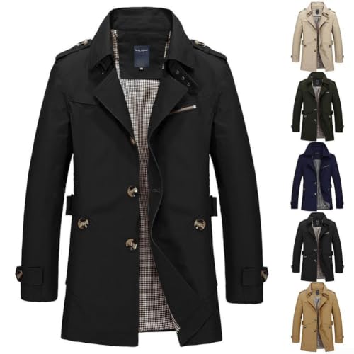 Gdfnmogo Trench classique à revers pour homme - Long manteau d'hiver – vue 5