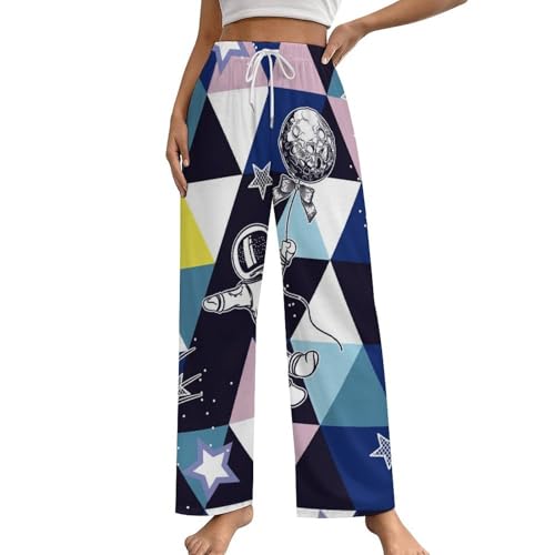 Pantalon de pyjama femme S avec poches en motif espace géométrique