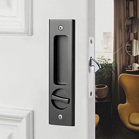Hoconnie Pocket Door Handle with Key Sliding Door Lock Keyed Pocket Door Lock Invisible Recessed Door Handle 160mm Black Cover