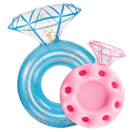 Zeraty 2 Pcs Inflatable Pool Floats Diamond Ring and Snack Drink Holder Pool Floating Cooler for Adults - Pool Bar Floating Table Ice Tray with 8 Cup Holders for Bachelorette Party Supports 200lbs by Zeraty - Used condition - US$26.10