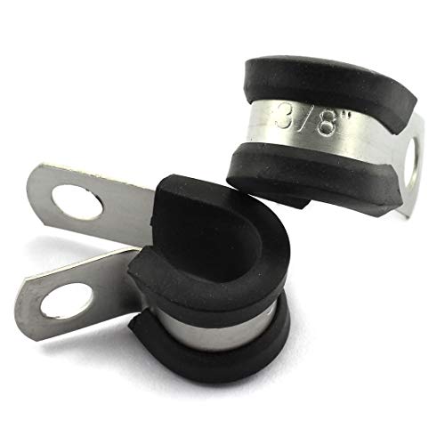 Hj Garden 6Pcs 3/8 Inch Rubber Cushioned Cable Clamp 304 Stainless Steel Buffer And Insulated Hose Clamp / R Shape Metal Clamp/Tube Holder Fastener For Tube/Pipe Or Wire Cord Installation #TOP5