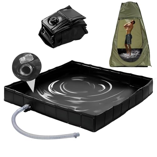 GOZYLA Faltbare Duschbasis Tragbares Duschwanne mit Ablaufschlauch: Duschzeltbasis Große Duschzelt Mobiles Outdoor Camping Zelt Markise Basis für Indoor Haustier Badewanne (Schwarz, 104x104x13cm)