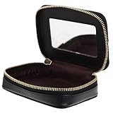 LALAFINA Mini Makeup Bag with Mirror, Travel Lipstick Box Organizer Leather Storage Bag for Women Beauty Tools Accessories Case