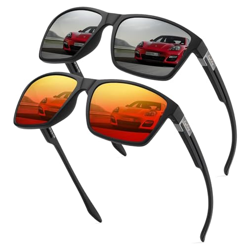 Rayruling 2 payer Lunettes de soleil polarisées lunettes de soleil de sport pour hommes monture ultralégère rétro TR90 lunettes de golf/conduite/pêche/voyage/sports...