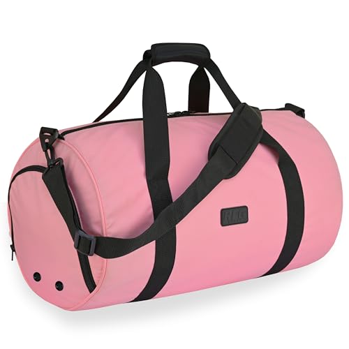 Gym Duffle Bag with Shoe Compartment Foldable Men Women Travel Fitness Holdall Barrel Sports Bags - Shoulder Strap Swimming Football Basketball Tennis Luggage Weekender Light Weight Dry Bags (Pink)