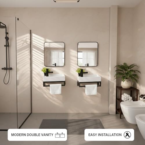 NUESTRA VIDA Lavabo de Cerámica para Baño de Invitados 40x22 cm - Compacto con Rebosadero y Estructura Metálica Negra Mate - Ideal para Espacios Pequeños - imagen 5