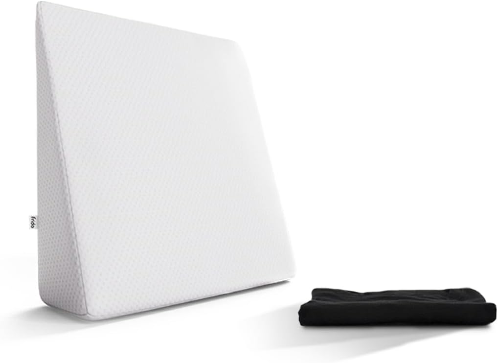 Frido Complete Back Support Wedge Cushion, Bed Wedge Back Rest Pillow with Memory Foam, Pack of 1 White Pillow & Extra Black Cover