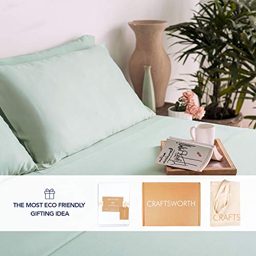 Craftsworth 100% Egyptian Cotton Sheets Queen 4 Piece Set Light Green Extra Deep Pocket Sheet Sets Flat Sheet Fitted Sheet Pillowcase Better Than Percale Hotel Luxury Quality Sheet #TOP4