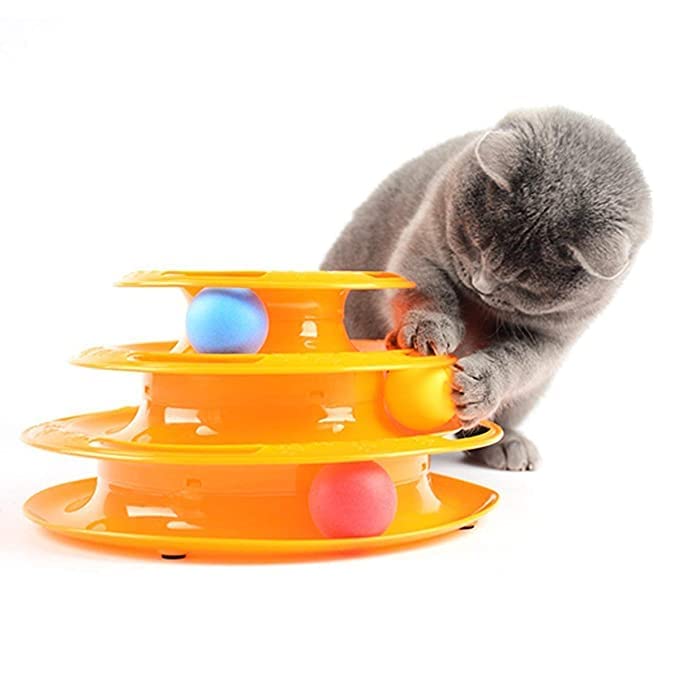 SR VISION Plastic 3 Layer Tower of Tracks Cat Toy with Balls Pet Amusement Interactive Board Game Toys - Colour May Vary