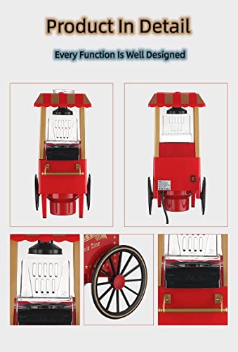 Kolensa Popcorn Maker Vintage Cart Style Hot Air Popper Machine, Oil Free Home Made Popcorn For Party Holiday Birthday Movie Time #TOP2