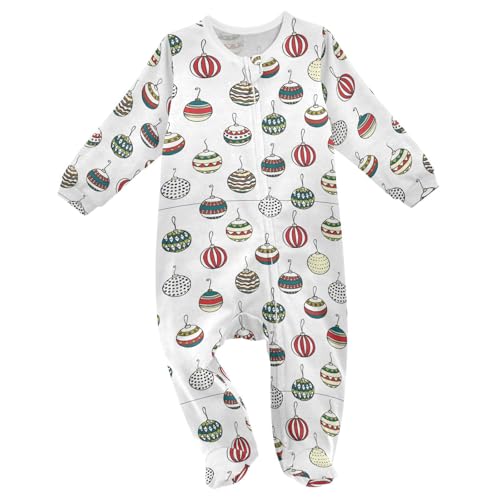 Pfrewn Baby Christmas Winter One-Piece Footies Christmas Ball Toys Bodysuit Rompers Zipper for Boys Girls 18M