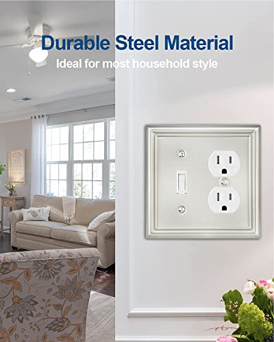Zillsea Combo Toggle/Duplex Wall Plate, Wall Outlet Covers For Double Light Switches, Receptacle Outlet, Rotating Dimmer Switch, Satin Nickel Finish, 2 Pack #TOP2