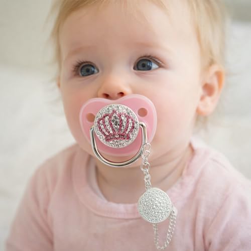 Image of Bling Silicone Pacifier, Bling Baby Pacifier Rhinestone Crown Ultra Soft Silicone Infant Dummy Pacifier (M Size)