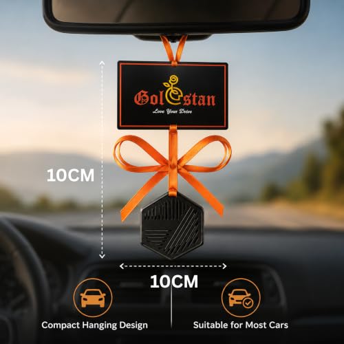Image of YOURKARTS.COM Sanatan Hanging Perfume for Car | Premium Car Air Freshener Hanging with Decorative Orange Ribbon | Stylish Rear View Mirror Perfume for Car Interior, Dashboard Decor & Fresh Drive