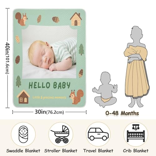 Custom Cute Baby Picture Hut Squirrel Green Throw Blanket Breathable customised Name Baby Blanket for Nursery Stroller Crib 30x40in articulos para Bebes recien nacidos ni?a3