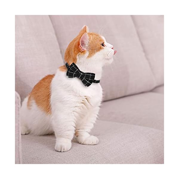 Slson 2 pack breakaway cat collar with bell and bow tie plaid kitten collar for cats and small dogs pets adjustable from 8-11in, black and grey - image 8