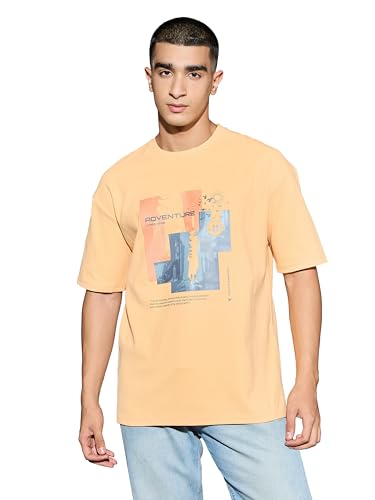 Image of TECHNOSPORT Men's Oversized Fit Half Sleeve Crew Neck T-Shirt, ELASTO Plus Quick Dry Moisture Wicking Stretchable Sports Gym and Casual Wear