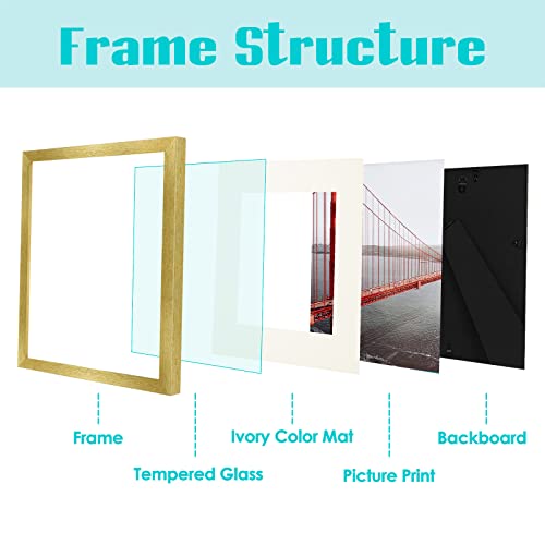 Frametory, 8X10 Picture Frame - Made To Display Pictures 5X7 With Mat Or 8X10 Without Mat - Wide Molding - Pre-Installed Wall Mounting Hardware (Gold, 1 Pack) #TOP6