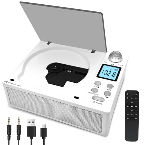 Tragbarer CD-Player mit Bluetooth 5.3 Sender & Empfänger, 4000mAh Akku, HiFi-Sound, USB/TF/AUX, LED-Display, Fernbedienung für Haus/Auto/Geschenk