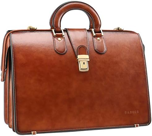 Banuce Vintage Leather Briefcase for Men with Lock Lawyer Attorney Bag Doctor Bag 15.6 Inch Laptop Attache Case Hard Brown